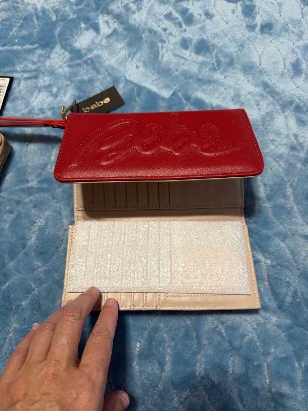 Red Embossed Script Wristlet Wallet - Picture 2 of 2